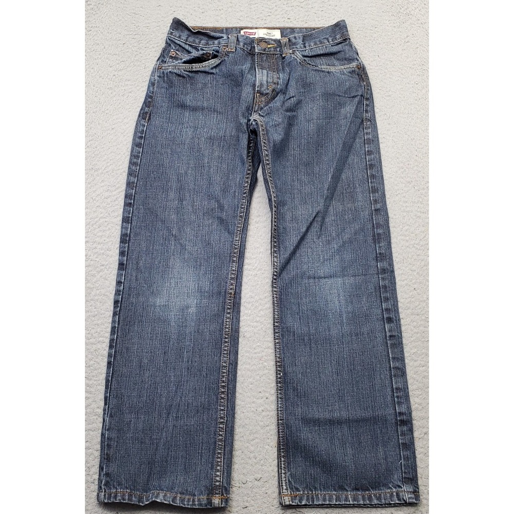 Levi's 505 Straight Leg Jeans Youth 16 Blue Flex Denim Low Waist Red‎ Tab W71CM
